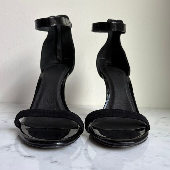 Joie Leather Patent and Suede Ankle Strap Heels Black Zip Back Size 38 - Picture 4 of 9